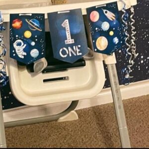 Space Photo Banner+Space High Chair Banner,First Birthday Decorations Picture Banner,Astros Birthday Party Decorations