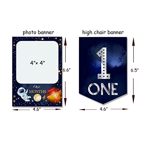 Space Photo Banner+Space High Chair Banner,First Birthday Decorations Picture Banner,Astros Birthday Party Decorations