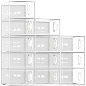 see spring xx-large 12 pack shoe storage box, clear plastic stackable shoe organizer for closet, space saving sneaker shoe rack containers bins holders fit up to size 13 (clear)