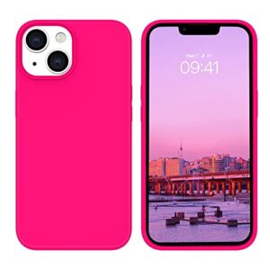 bentoben compatible with iphone 14 case, soft silicone gel rubber bumper microfiber lining hard back shockproof protective phone cover for iphone 14 6.1", hot pink