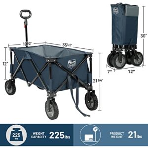 TIMBER RIDGE Heavy Duty Collapsible Wagon Cart with Side Pocket and Cup Holders, Folding Utility Wagon for Garden, Sports, Shopping and Camping, Navy