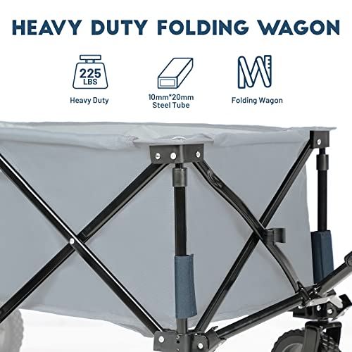 TIMBER RIDGE Heavy Duty Collapsible Wagon Cart with Side Pocket and Cup Holders, Folding Utility Wagon for Garden, Sports, Shopping and Camping, Navy