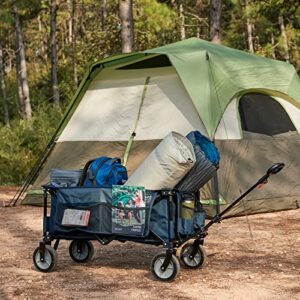 TIMBER RIDGE Heavy Duty Collapsible Wagon Cart with Side Pocket and Cup Holders, Folding Utility Wagon for Garden, Sports, Shopping and Camping, Navy