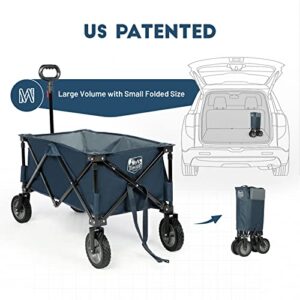 TIMBER RIDGE Heavy Duty Collapsible Wagon Cart with Side Pocket and Cup Holders, Folding Utility Wagon for Garden, Sports, Shopping and Camping, Navy
