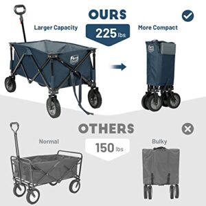 TIMBER RIDGE Heavy Duty Collapsible Wagon Cart with Side Pocket and Cup Holders, Folding Utility Wagon for Garden, Sports, Shopping and Camping, Navy