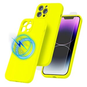 kimguard silicone magnetic case for iphone 14 pro max magsafe case silicone phone case with microfiber lining for iphone 14 pro max 6.7 inch 2022,yellow