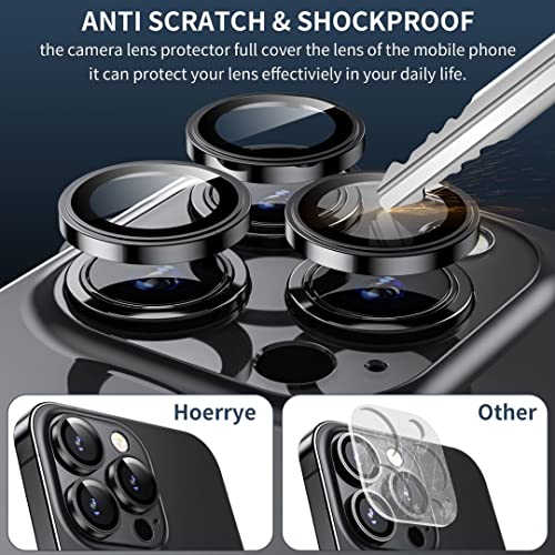 Hoerrye for iPhone 14 Pro/iPhone 14 Pro Max Camera Lens Protector, [Keep Lens Original Design] Anti-Scratch 9H Tempered Glass Camera Cover Screen Protector Metal Ring Accessories - Black