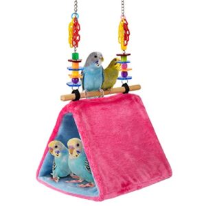 winter warm bird nest house, double-sided birds bed for cage, hammock snuggle hut with chew toy and durable wooden stick for cockatiels parakeet african grey macaws amazon parrots
