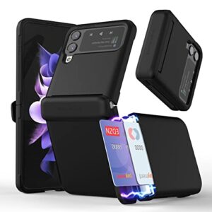 VVUPIC for Galaxy Z Flip 4 Case Cover 2-Card Slot Slim Hard Rugged Hinge Protective Armor-S Black