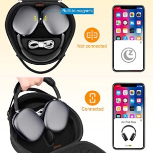 Canboc Airpods Max Case for Apple AirPods Max Wireless Over-Ear Headphones, Hard Carrying Travel Smart Headphones Case, Extra Space fits Cable, Charger, Upgrade-Black(Fabric)