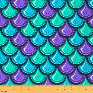 erosebridal mermaid fabric by the yard, fish scales upholstery fabric, girly rainbow decorative fabric, ocean life sea animal waterproof fabric, diy craft patchwork, colorful, 5 yards