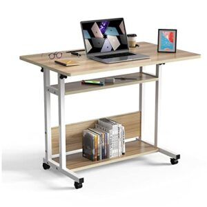 fshihine portable desk for sofa and bed 31.5"x19.5" height adjustable laptop table with wheels, rolling small mobile standing home office workstation for small spaces, student study desk with storage