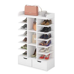 burenmto shoe rack shoe organizer shoe storage, 6 tiers wooden shoe rack for entryway shoe organizer for closet holds 15 pairs shoes space saving shoe shelf stand with 2 drawers