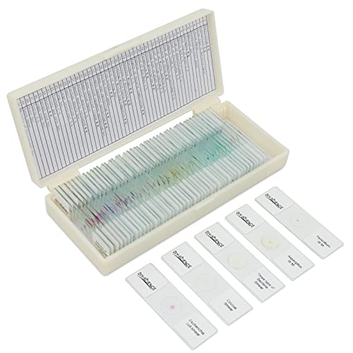 50pcs Prepared Microscope Slides Set with Specimens, Plants Insect Animal Microbe Human Tissue Slides Set for Basic Biological Science Education (50pcs)