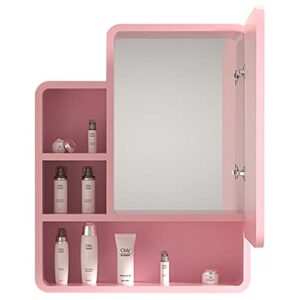 medicine cabinet bathroom mirror cabinet solid wood hidden mirror cabinet simple bathroom mirror with shelf wall-mounted mirror box pink locker (color : yellow, size : 60 * 75 * 13.5cm)