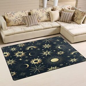 gold sun moon and stars non slip area rug for living dinning room bedroom kitchen, soft washable indoor/outdoor floor carpet rugs, home decorative, 31x20 inch
