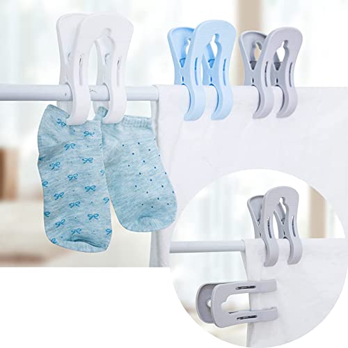 Clothes Pegs, Pack of 9 Towel Clips, Beach Towel Clips, Double Large Clothes Clips, Windproof Clips On The Beach and Sun Loungers, for Clothes, Beach Towel (White, Blue, Gray)