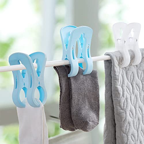 Clothes Pegs, Pack of 9 Towel Clips, Beach Towel Clips, Double Large Clothes Clips, Windproof Clips On The Beach and Sun Loungers, for Clothes, Beach Towel (White, Blue, Gray)