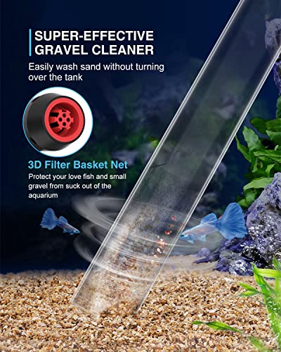 PAIZOO Aquarium Gravel Cleaner, 5 in 1 Fish Tank Siphon Vacuum Cleaning Tools for Aquarium Water Changer Sand Cleaner Kit with Brush Head & Algae Scraper