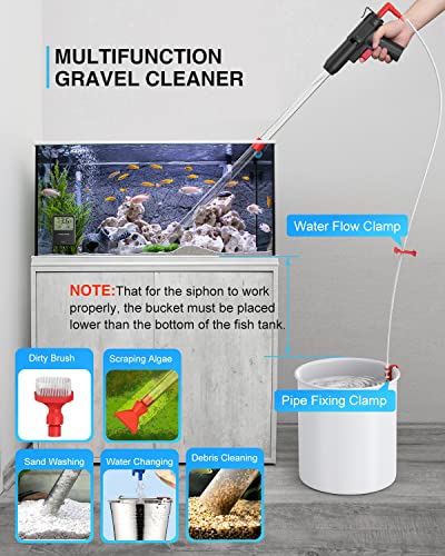 PAIZOO Aquarium Gravel Cleaner, 5 in 1 Fish Tank Siphon Vacuum Cleaning Tools for Aquarium Water Changer Sand Cleaner Kit with Brush Head & Algae Scraper