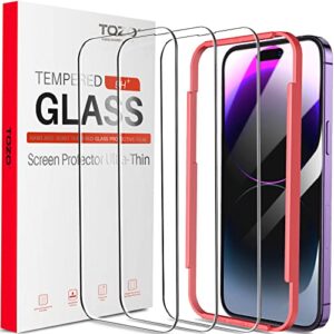 tozo compatible for iphone 14 pro screen protector 6.1 inch 3 pack premium tempered glass 0.26mm 9h hardness 2.5d film easy install 6.1 inch