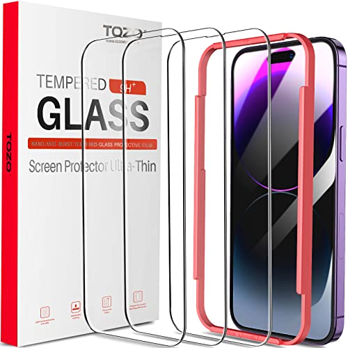 TOZO Compatible for iPhone 14 Pro Screen Protector 6.1 inch 3 Pack Premium Tempered Glass 0.26mm 9H Hardness 2.5D Film Easy Install 6.1 inch