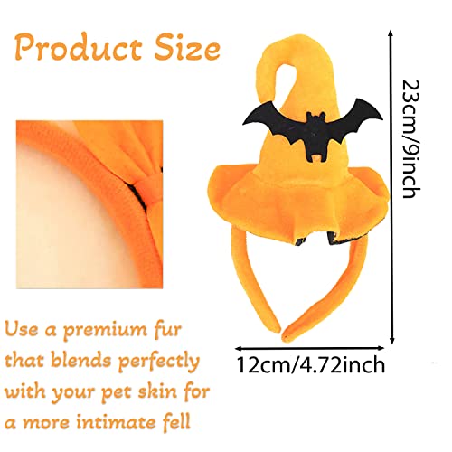 Pet Halloween Headband for Dogs Cats Black Bat Orange Hat Costume Dress Up Accessories for Medium Large Pet for Cosplay and Makeup