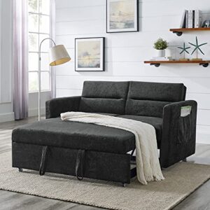 3 in 1 convertible sleeper sofa bed, antetek modern chenille loveseat sleeper sofa couch with pull-out bed, small love seat sofa bed with reclining backrest & side pocket for living room, black, 54.6"