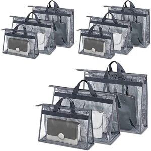 freedouble 6pcs/9pcs/10pcs dustproof handbag storage organizer clear bag holder for purse dust cover bags purse holder with zipper for closet (9pcs, 2-gray)