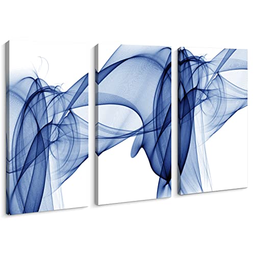 Creoate Blue Wall Art 3 Pieces Abstract Blue and White Painting Canvas Print Artwork Framed Set Home Decor for Bedroom Living Room Wall Decor Ready to Hang, Small, 8x16 Inch x3pcs