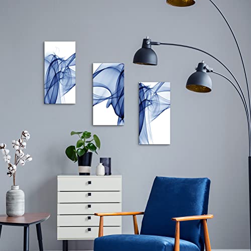 Creoate Blue Wall Art 3 Pieces Abstract Blue and White Painting Canvas Print Artwork Framed Set Home Decor for Bedroom Living Room Wall Decor Ready to Hang, Small, 8x16 Inch x3pcs