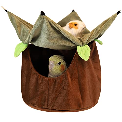 FLAdorepet Two Layers Bird Parrot Bed Nest Snuggle Hammock for Parakeet Lovebird Cockatoos,Warm Sugar Glider Ferret Bed Plush Hideout House for Guinea Pig Hamster (Brown)