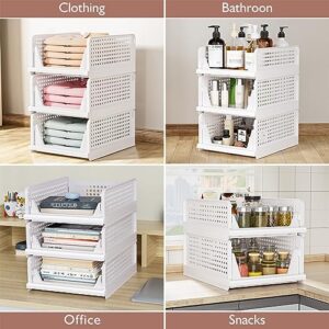 CTSNSLH 4 Pack Folding Closet Organizers Storage Box, Stackable Plastic Drawer Basket for Clothing(White)