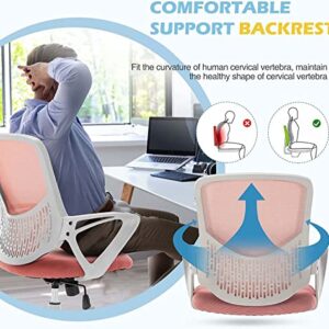 Ergonomic Office Chair - Home Desk Mesh Chair with Fixed Armrest, Executive Computer Chair with Soft Foam Seat Cushion and Lumbar Support, Pink