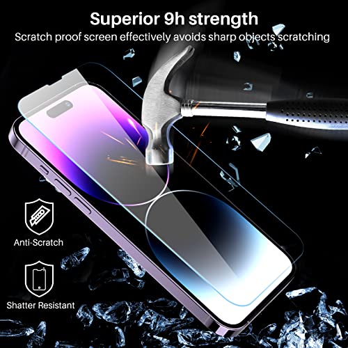 TOZO Compatible for iPhone 14 Pro Max Screen Protector 6.7 inch 3 Pack Premium Tempered Glass 0.26mm 9H Hardness 2.5D Film Easy Install 6.7 inch