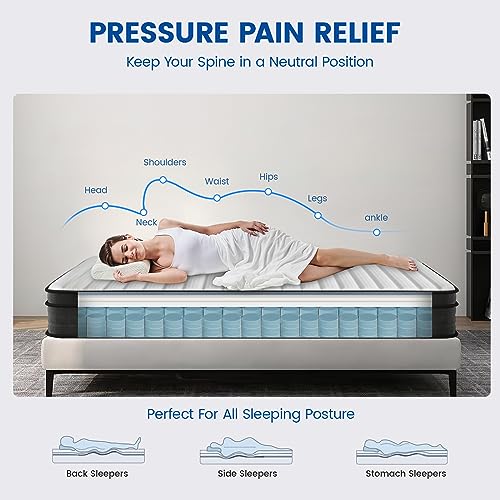 Crayan Full Mattress, 10 Inch Hybrid Mattress in a Box, Individually Wrapped Pocket Coils Innerspring Mattress with Motion Isolation and Pressure Relief, CertiPUR-US, 100 Nights Trial