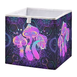 vnurnrn psychedelic magic mushrooms cube storage bin, collapsible storage box bins with cubes, foldable fabric baskets bins for shelf,closet cabinet,home organization, 11.02 x 11.02 x 11.02 inch