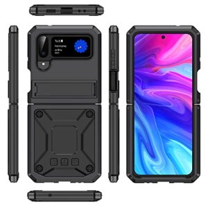 Compatible with Samsung Galaxy Z Flip 4 Metal Case with Kickstand Military Heavy Duty Shockproof Aluminum Case Hard Protection Cover for Galaxy Z Flip 4 (Black)