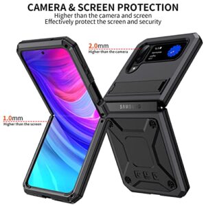 Compatible with Samsung Galaxy Z Flip 4 Metal Case with Kickstand Military Heavy Duty Shockproof Aluminum Case Hard Protection Cover for Galaxy Z Flip 4 (Black)