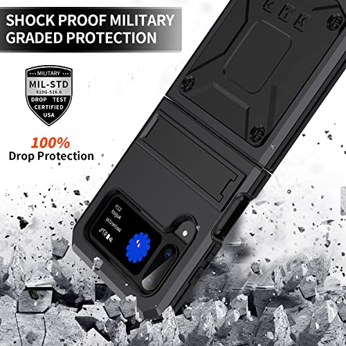 Compatible with Samsung Galaxy Z Flip 4 Metal Case with Kickstand Military Heavy Duty Shockproof Aluminum Case Hard Protection Cover for Galaxy Z Flip 4 (Black)