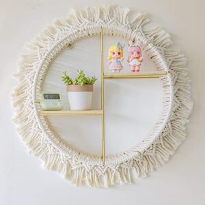 Diocos Boho Round Wall Shelf Macrame Floating Shelf Circle Decorative Storage Shelves Crystal Display Rack