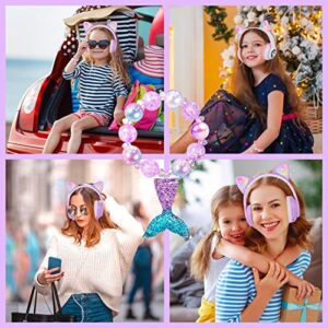 kuyaon Wireless Cat Ear Headphones for Kids, LED Light Up Kids Girls Bluetooth Headphones with Microphone for School/Travel/Sports/Gaming/Gifts/Christmas (Purple)