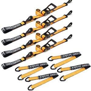 4 pack axle tie down strap combo with snap hook ratchet-2 inch x 114 inch -include 36” axle straps for trucks- heavy duty 3333lbs working load kodiak straps