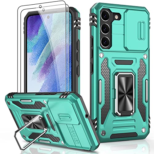 LUMARKE Galaxy S21 FE Case with Camera Cover,Samsung S21 FE Cover with Screen Protector Pass 16ft Drop Test Military Grade Protective Phone Case with Kickstand for Samsung Galaxy S21 FE Turquoise