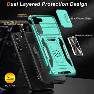 LUMARKE Galaxy S21 FE Case with Camera Cover,Samsung S21 FE Cover with Screen Protector Pass 16ft Drop Test Military Grade Protective Phone Case with Kickstand for Samsung Galaxy S21 FE Turquoise