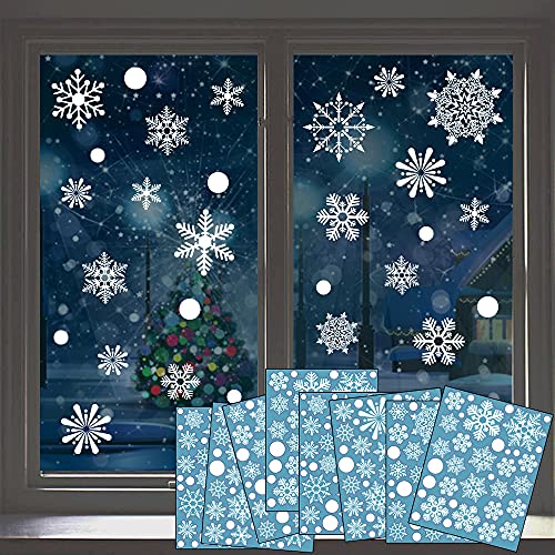 BLOCE 288Pcs Window Clings Christmas Decorations, White Snowflake dots Christmas Decorations for Windows with 8 Sheets, Christmas Window Decals for New Year Party Ornaments Home Supplies