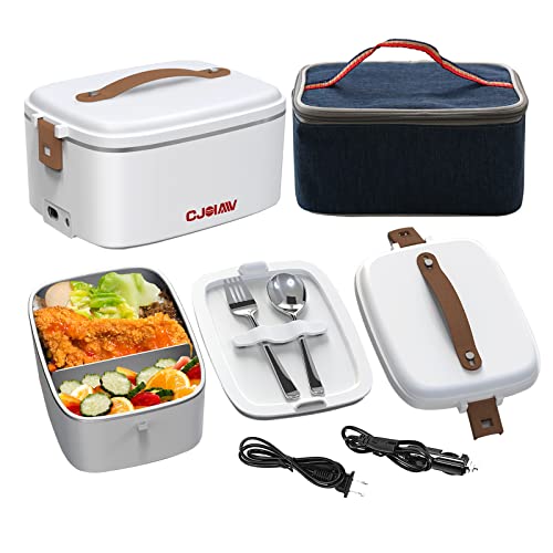 CJOIAW Electric Heated Lunch Box Portable Food Heater 1.8L High capacity 304 Stainless Steel Container food grade liner for Car Truck Work Adults Food Heating, 110V/12V/24V 70W.