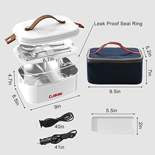 CJOIAW Electric Heated Lunch Box Portable Food Heater 1.8L High capacity 304 Stainless Steel Container food grade liner for Car Truck Work Adults Food Heating, 110V/12V/24V 70W.