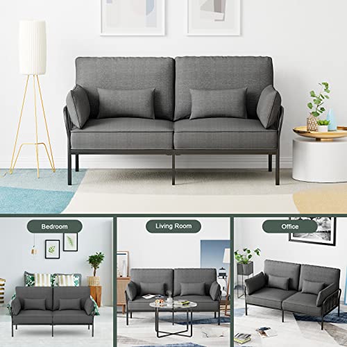 DUESI 71'' Modern Loveseat Furniture, Small Couches for Living Room with 2 Cushions, Steady Steel Framework, Metal Sofa Couches for Living Room, Easy Assembly, 650 LB Capacity(Deep Grey)