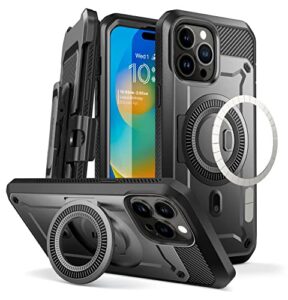 supcase unicorn beetle pro mag case for iphone 14 pro max 6.7", compatible with magsafe full body rugged case with built-in screen protector & kickstand & belt-clip (black)
